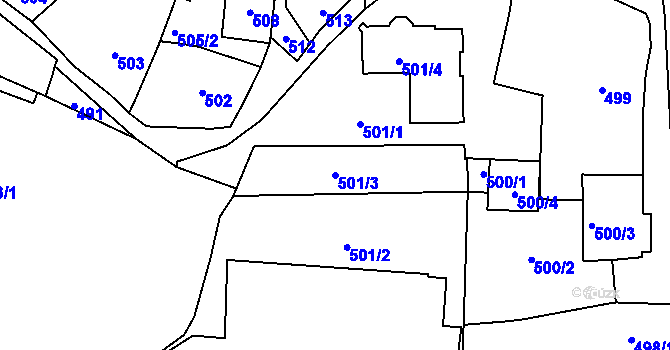 Parcela st. 501/3 v KÚ Pelhřimov, Katastrální mapa
