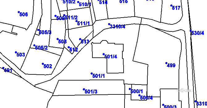 Parcela st. 501/4 v KÚ Pelhřimov, Katastrální mapa