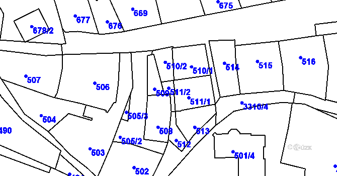Parcela st. 511/2 v KÚ Pelhřimov, Katastrální mapa