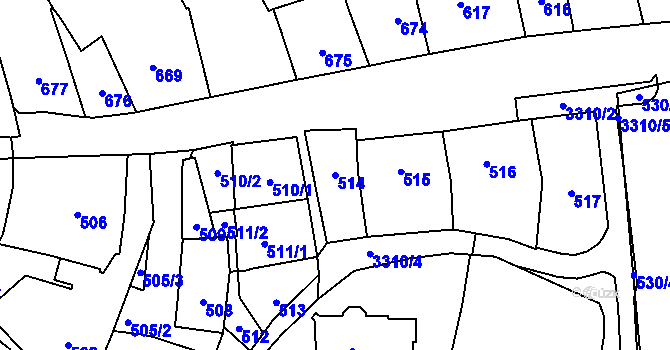 Parcela st. 514 v KÚ Pelhřimov, Katastrální mapa