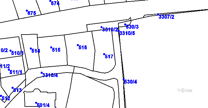Parcela st. 517 v KÚ Pelhřimov, Katastrální mapa