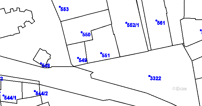 Parcela st. 551 v KÚ Pelhřimov, Katastrální mapa