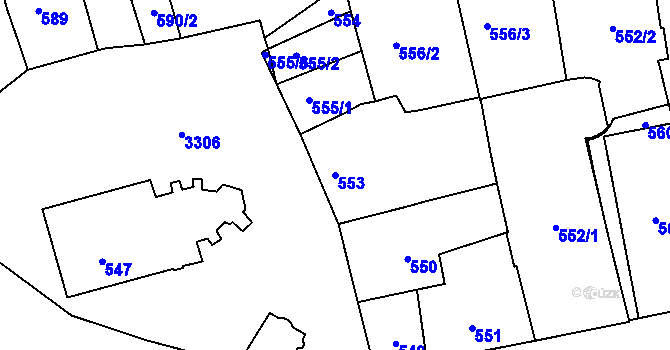 Parcela st. 553 v KÚ Pelhřimov, Katastrální mapa