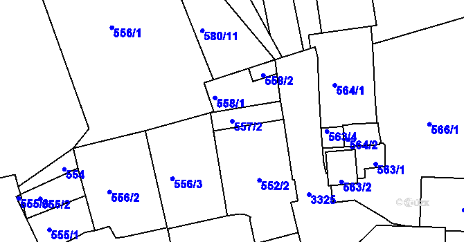 Parcela st. 557/2 v KÚ Pelhřimov, Katastrální mapa