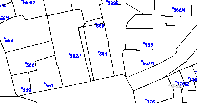 Parcela st. 561 v KÚ Pelhřimov, Katastrální mapa
