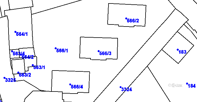 Parcela st. 566/3 v KÚ Pelhřimov, Katastrální mapa