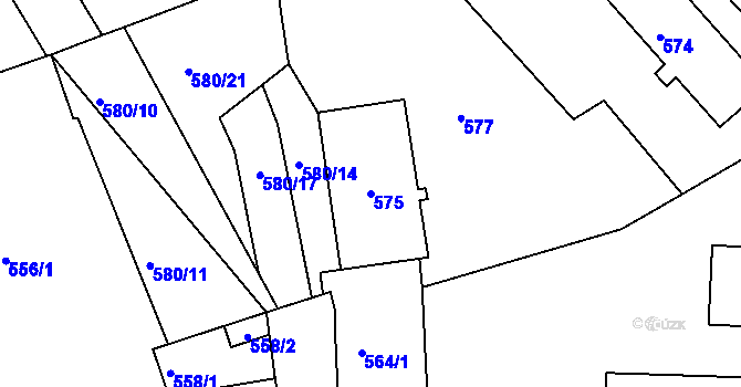 Parcela st. 575 v KÚ Pelhřimov, Katastrální mapa