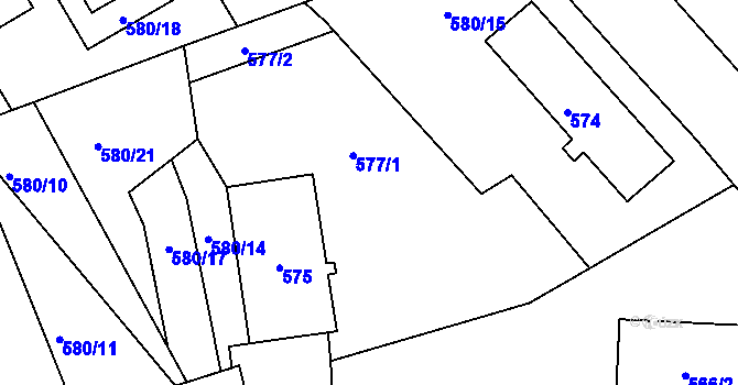 Parcela st. 577 v KÚ Pelhřimov, Katastrální mapa