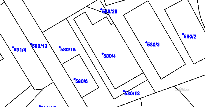 Parcela st. 580/4 v KÚ Pelhřimov, Katastrální mapa