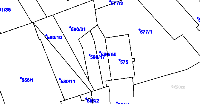Parcela st. 580/14 v KÚ Pelhřimov, Katastrální mapa