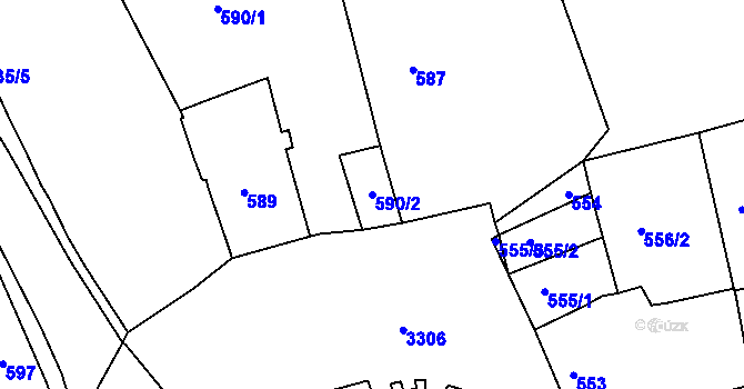Parcela st. 590/2 v KÚ Pelhřimov, Katastrální mapa