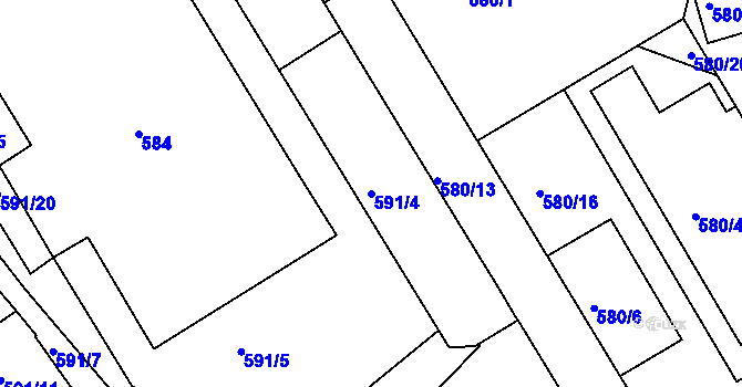 Parcela st. 591/4 v KÚ Pelhřimov, Katastrální mapa