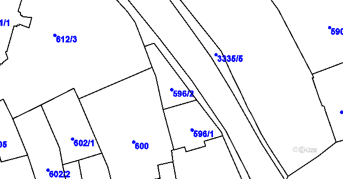 Parcela st. 596/2 v KÚ Pelhřimov, Katastrální mapa