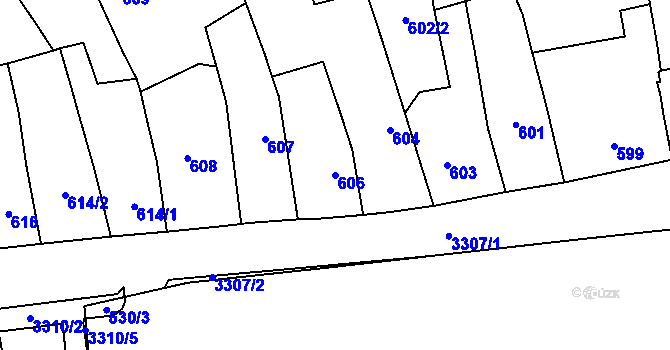 Parcela st. 606 v KÚ Pelhřimov, Katastrální mapa
