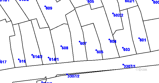 Parcela st. 607 v KÚ Pelhřimov, Katastrální mapa