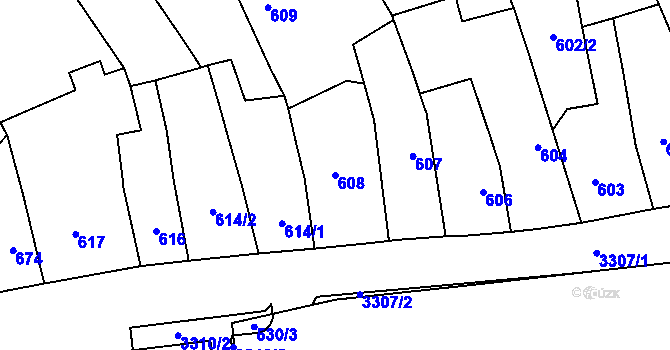 Parcela st. 608 v KÚ Pelhřimov, Katastrální mapa