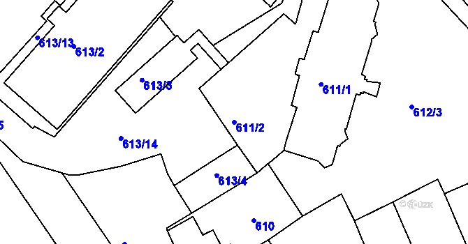 Parcela st. 611/2 v KÚ Pelhřimov, Katastrální mapa