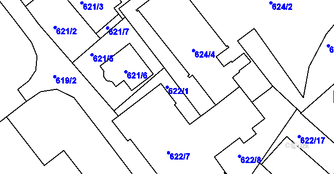 Parcela st. 622/1 v KÚ Pelhřimov, Katastrální mapa