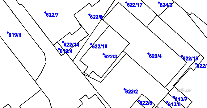 Parcela st. 622/3 v KÚ Pelhřimov, Katastrální mapa