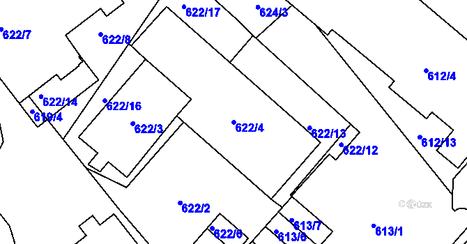 Parcela st. 622/4 v KÚ Pelhřimov, Katastrální mapa