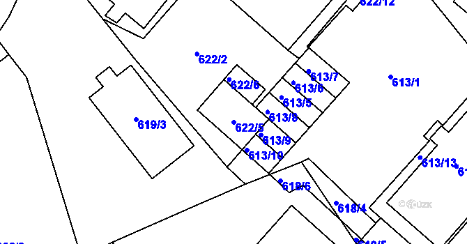 Parcela st. 622/5 v KÚ Pelhřimov, Katastrální mapa