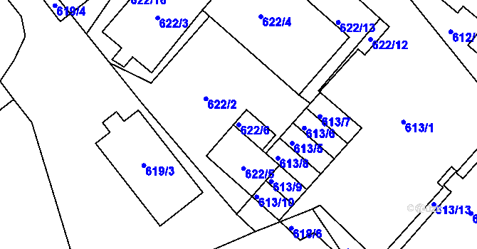 Parcela st. 622/6 v KÚ Pelhřimov, Katastrální mapa