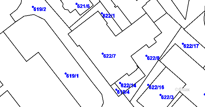 Parcela st. 622/7 v KÚ Pelhřimov, Katastrální mapa
