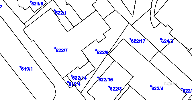 Parcela st. 622/8 v KÚ Pelhřimov, Katastrální mapa
