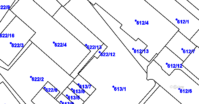 Parcela st. 622/12 v KÚ Pelhřimov, Katastrální mapa
