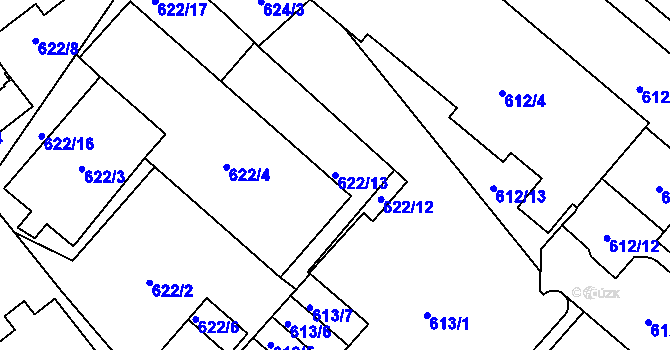 Parcela st. 622/13 v KÚ Pelhřimov, Katastrální mapa