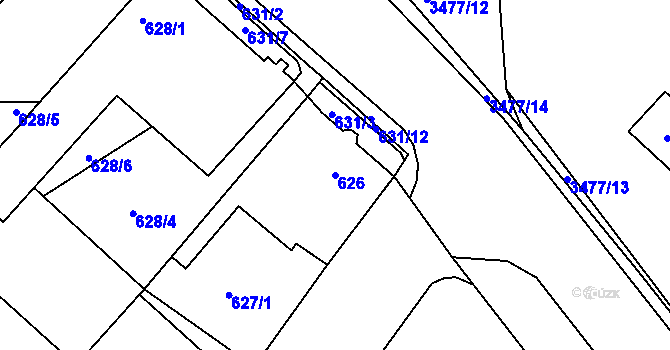 Parcela st. 626 v KÚ Pelhřimov, Katastrální mapa