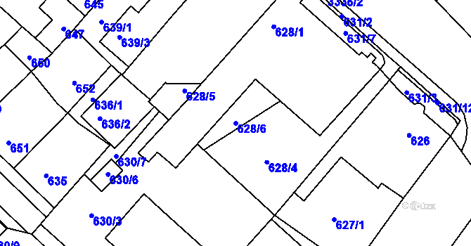 Parcela st. 628/6 v KÚ Pelhřimov, Katastrální mapa