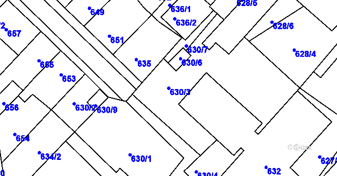 Parcela st. 630/3 v KÚ Pelhřimov, Katastrální mapa