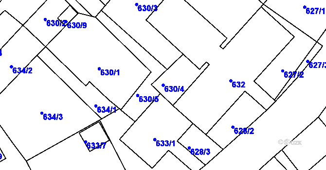 Parcela st. 630/4 v KÚ Pelhřimov, Katastrální mapa