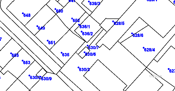 Parcela st. 630/7 v KÚ Pelhřimov, Katastrální mapa