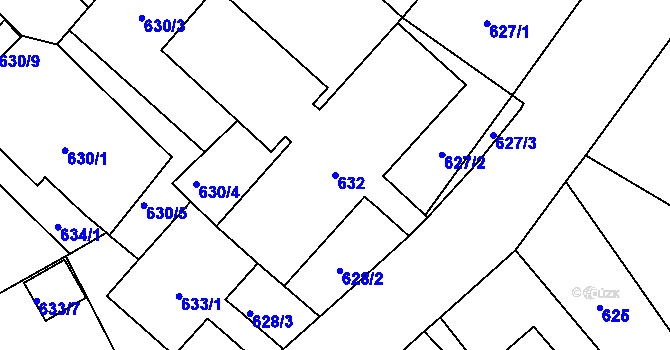 Parcela st. 632 v KÚ Pelhřimov, Katastrální mapa