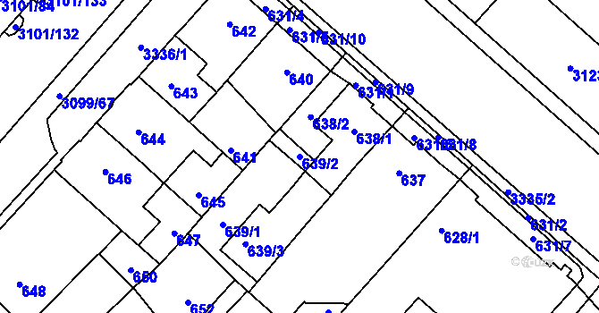 Parcela st. 639/2 v KÚ Pelhřimov, Katastrální mapa
