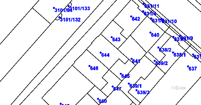 Parcela st. 644 v KÚ Pelhřimov, Katastrální mapa