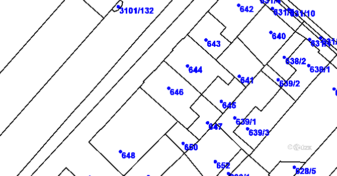 Parcela st. 646 v KÚ Pelhřimov, Katastrální mapa