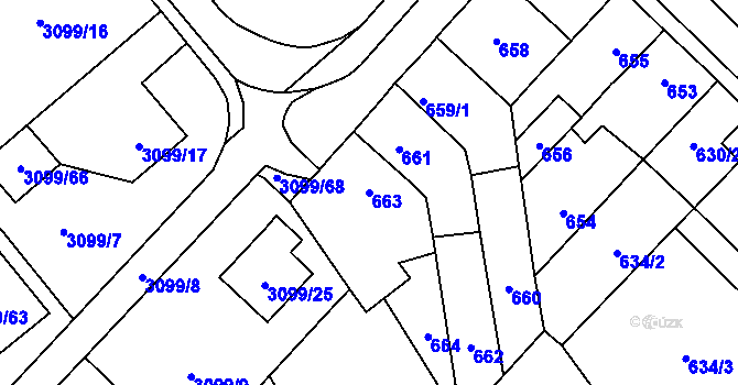 Parcela st. 663 v KÚ Pelhřimov, Katastrální mapa