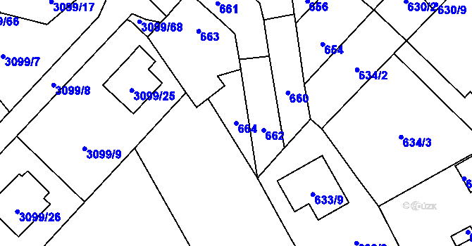 Parcela st. 664 v KÚ Pelhřimov, Katastrální mapa