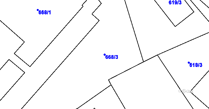 Parcela st. 668/3 v KÚ Pelhřimov, Katastrální mapa