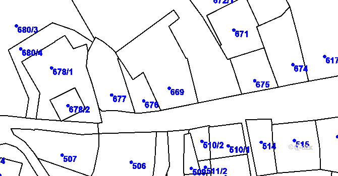 Parcela st. 669 v KÚ Pelhřimov, Katastrální mapa