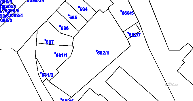 Parcela st. 682/1 v KÚ Pelhřimov, Katastrální mapa