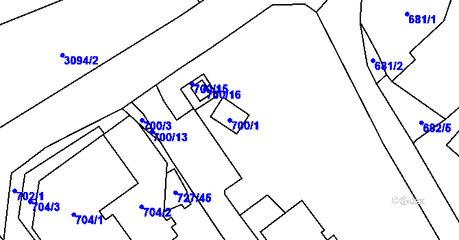 Parcela st. 700/1 v KÚ Pelhřimov, Katastrální mapa