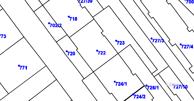 Parcela st. 722 v KÚ Pelhřimov, Katastrální mapa