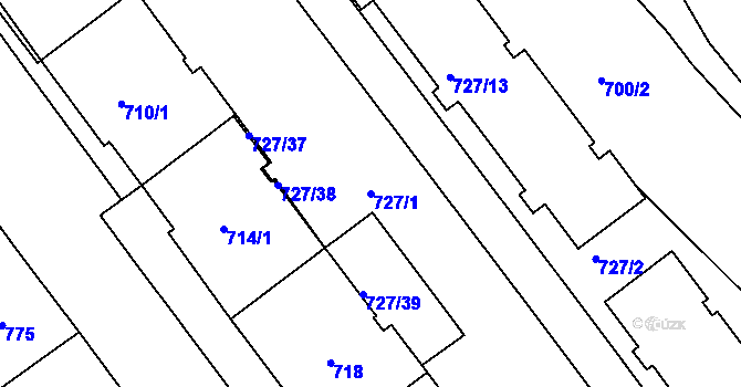 Parcela st. 727/1 v KÚ Pelhřimov, Katastrální mapa