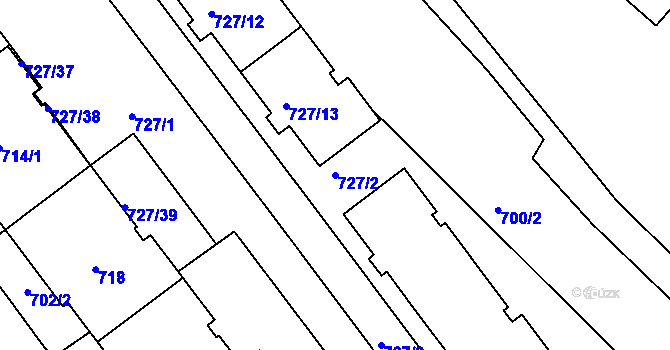 Parcela st. 727/2 v KÚ Pelhřimov, Katastrální mapa