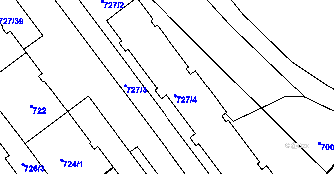 Parcela st. 727/5 v KÚ Pelhřimov, Katastrální mapa