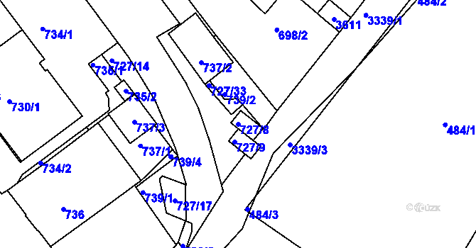 Parcela st. 727/8 v KÚ Pelhřimov, Katastrální mapa